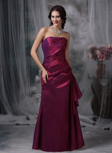 Purple Elegant Dama Dress Column Strapless Taffeta Appliques Floor-length