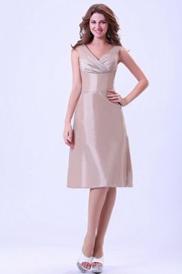 Champagne V-neck Prom / Homecoming Dress With Knee-length