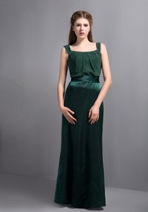 Dark Green Column Square Floor-length Taffeta And Chiffon Dama Dress