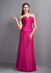 Elegant Hot Pink V-neck Dama Dress With Beading