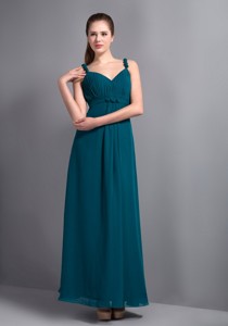Affordable Turquoise V-neck Ankle-length Dama Dress Chiffon