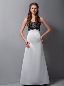Customize Gray Strapless Lace Dama Dress Floor-length Satin
