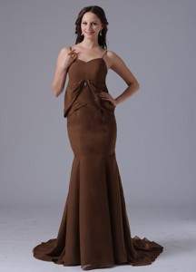 Modest Brown Spagetti Straps Mermaid Mother Of The Bride Dress With Brush Train In Bethel Conne