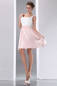 White And Pink Scoop Mini-length Taffeta Dama Dress