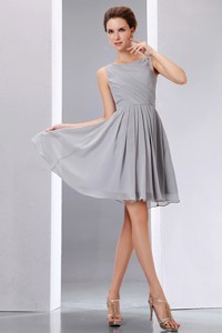 Pretty Grey Cocktail Dress Scoop Knee-length Chiffon Ruch