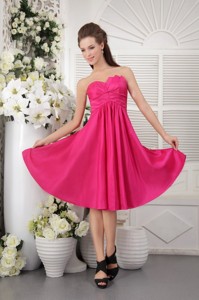 Discount Empire Strapless Knee-length Taffeta Rush Hot Pink Dama Dress
