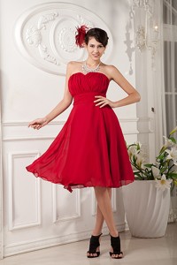 Red Princess Sweetheart Knee-length Chiffon Ruch Dama Dress
