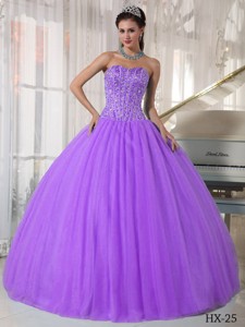 Laverder Ball Gown Sweetheart Floor-length Tulle Beading Quinceanera Dress
