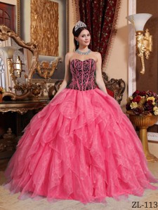 Coral Red and Black Sweetheart Embroidery with Beading Quinceanera Dress