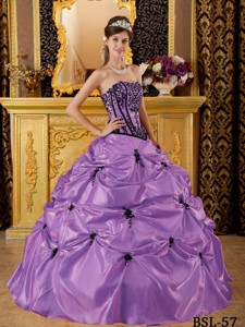 Purple Ball Gown Strapless Floor-length Embroidery Taffeta Quinceanera Dress