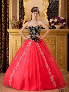 Red Princess Sweetheart Floor-length Tulle Beading Quinceanera Dress