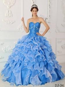 Blue Princess Sweetheart Floor-length Taffeta And Organza Beading Quinceanera Dress