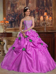 Lavender Ball Gown Strapless Floor-length Taffeta Beading and 3D Flower Quinceanera Dress