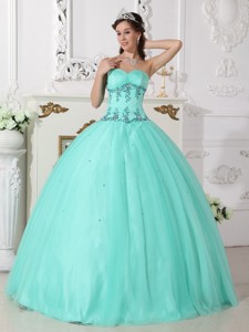 Green Ball Gown Sweetheart Floor-length Tulle and Taffeta Beading Quinceanera Dress