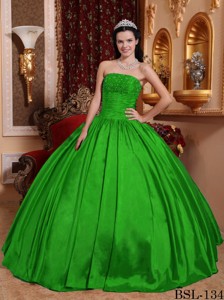 Green Ball Gown Strapless Floor-length Taffeta Beading Quinceanera Dress