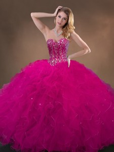 Pretty Fuchsia Quinceanera Gowns with Beading and Ruffles