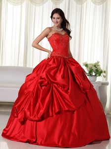 Red Ball Gown Sweetheart Floor-length Floor-length Embroidery Quinceanera Dress