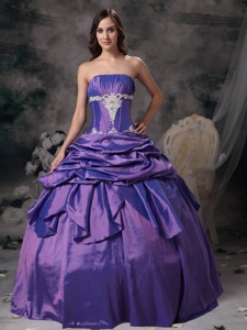 Lavender Ball Gown Strapless Floor-length Taffeta Appliques Prom / Evening Dress