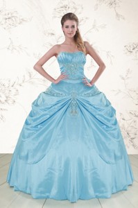 Discount Aqua Blue Strapless Sweet 15 Dress With Appliques