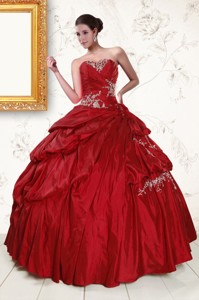 Wine Red Sweetheart Quinceanera Dress With Embroidery