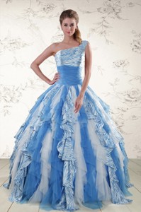 Multi Color One Shoulder Printed Quinceanera Dress