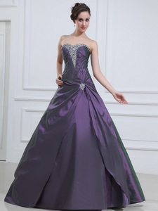 Dark Purple Quinceanera Dress With Beaded Sweetheart Taffeta