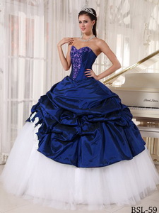 Blue and White Ball Gown Sweetheart Long Appliques Quinceanera Dress