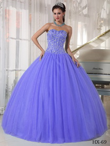 Lilac Ball Gown Sweetheart Floor-length Tulle Beading Quinceanera Dress