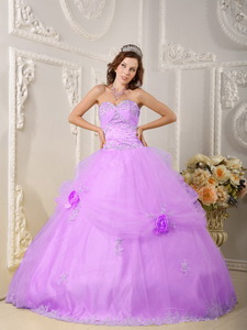 Beautiful Ball Gown Sweetheart Floor-length Organza Appliques Lavender Quinceanera Dress