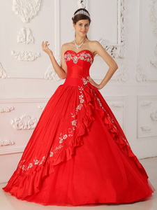 Red Princess Sweetheart Floor-length Embroidery And Beading Quinceanera Dress