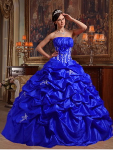 Royal Blue Ball Gown Strapless Floor-length Appliques Taffeta Quinceanera Dress