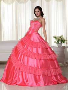 Coral Ball Gown Strapless Floor-length Taffeta Embroidery Quinceanera Dress