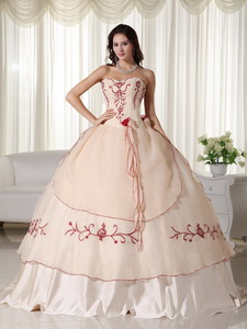 Champagne Ball Gown Sweetheart Floor-length Organza Embroidery Quinceanera Dress