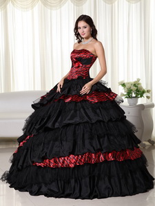Exquisite Ball Gown Strapless Floor-length Leopard Ruffles Quinceanera Dress
