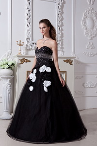 Black Princess Sweetheart Floor-length Organza Beading Prom Dress