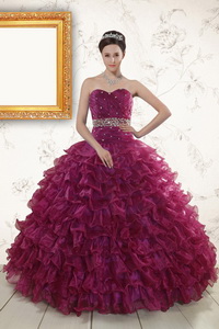 The Most Popular Beading and Ruffles Burgundy Quinceanera Gown