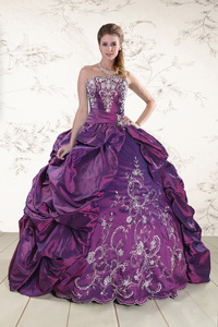 Strapless Embroidery Quinceanera Dress In Purple