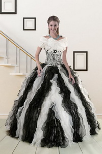Exclusive Black And White Quinceanera Dress With Zebra And Ruffles