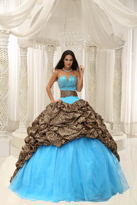 Leopard and Organza Beading Decorate Sweetheart Neckline Quinceanera Dress