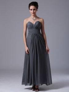 Grey Sweetheart Simple Chiffon Ankle-length Homecoming Quinceanera Court Dress