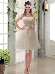 Popular Champagne Strapless Princess Bowknot Quinceanera Court Dress