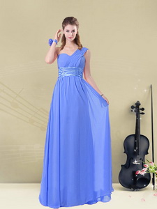 Best One Shoulder Quinceanera Court Dress With Ruching And Belt
