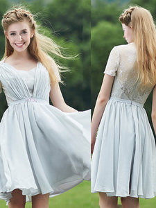 Elegant Sweetheart Short Sleeves Quinceanera Court Dress With Belt And Lace