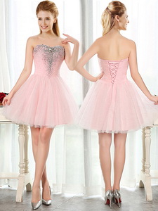 Lovely Beaded And Sequined Short Quinceanera Court Dress In Baby Pink