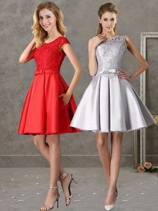 Popular Scoop Cap Sleeves Quinceanera Court Dress With Bowknot And Lace