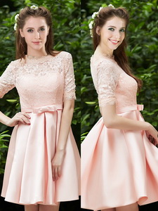 Lovely High Neck Short Sleeves Quinceanera Court Dress With Lace And Bowknot
