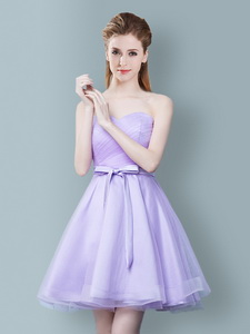 Modern Empire Sweetheart Bowknot Lavender Quinceanera Court Dress In Tulle