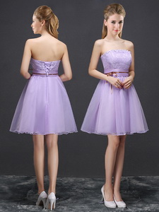 Pretty Strapless Organza Laced Short Quinceanera Court Dress In Lavender