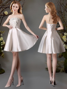 Perfect Appliques and Bowknot Champagne Short Dama Dress for Summer