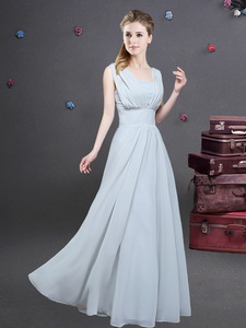 High End Empire Square Grey Long Dama Dress with Ruching